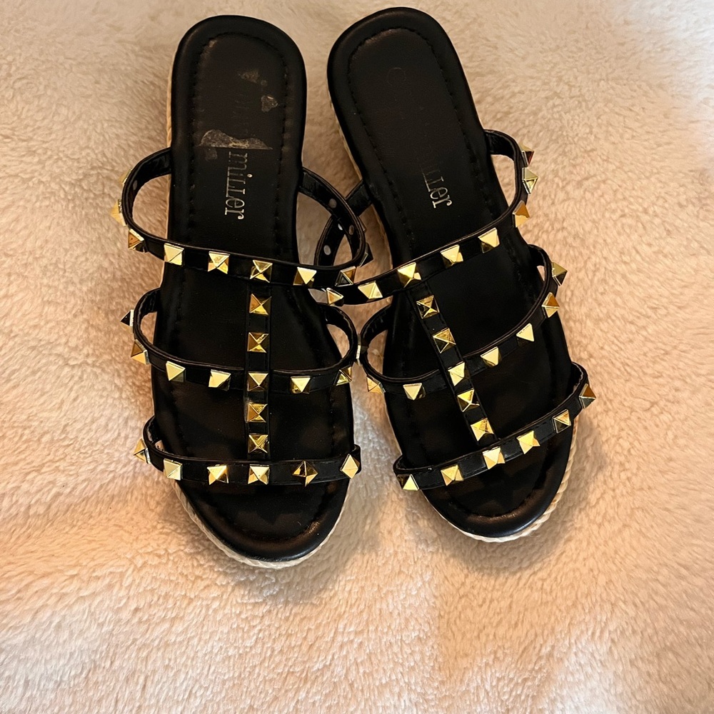 Black and Gold Studded Espadrilles size 6